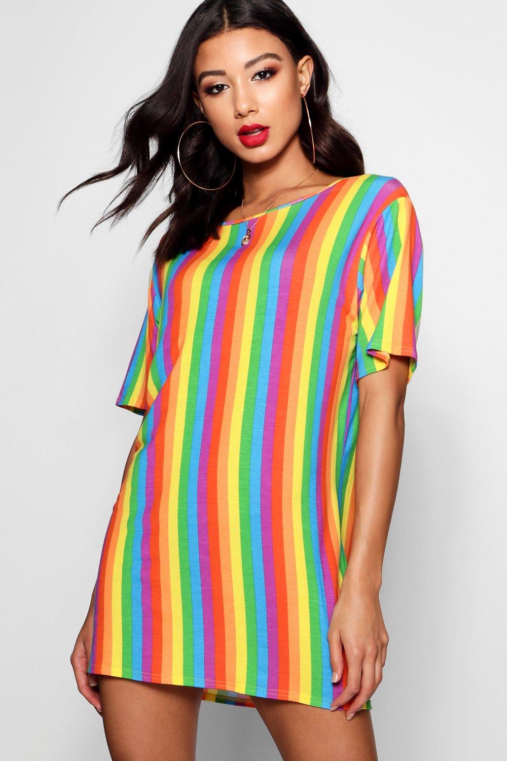 Rainbow Stripe T-Shirt Dress | boohoo